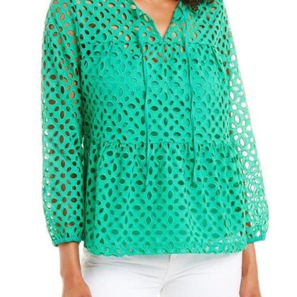J. Crew Tops - New J Crew Tiered Top in Eyelet size M Green